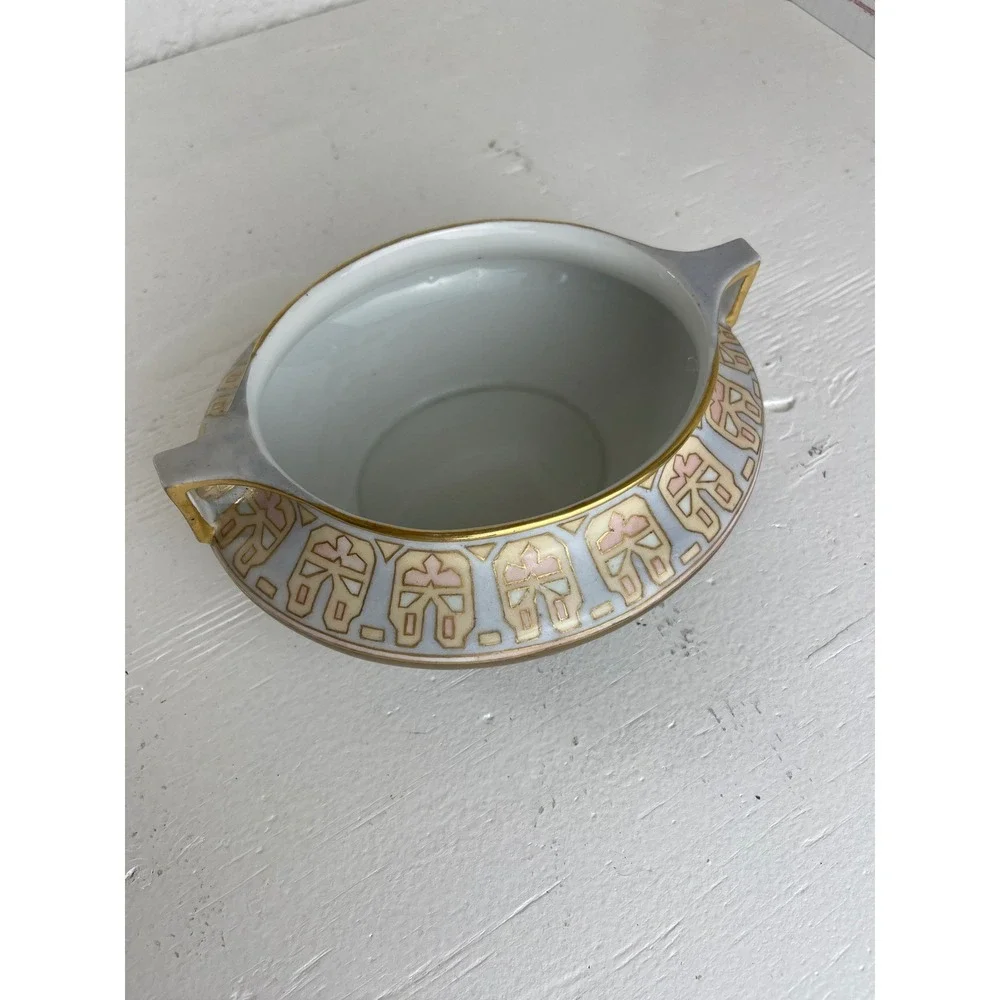 O. & E.G. Royal Austria Porcelain Sugar Bowl Art Deco Geometri Gold Gilt Antique